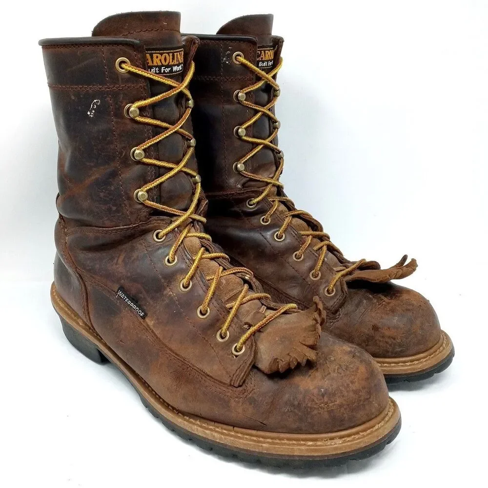 Carolina Brown Leather Work Boots Mens 12D Safety Toe EH Waterproof - Picture 2 of 12